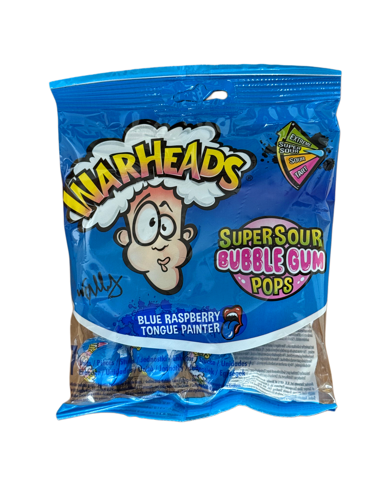 Warheads Super Sour Bubble Gum Pops Blue Raspberry