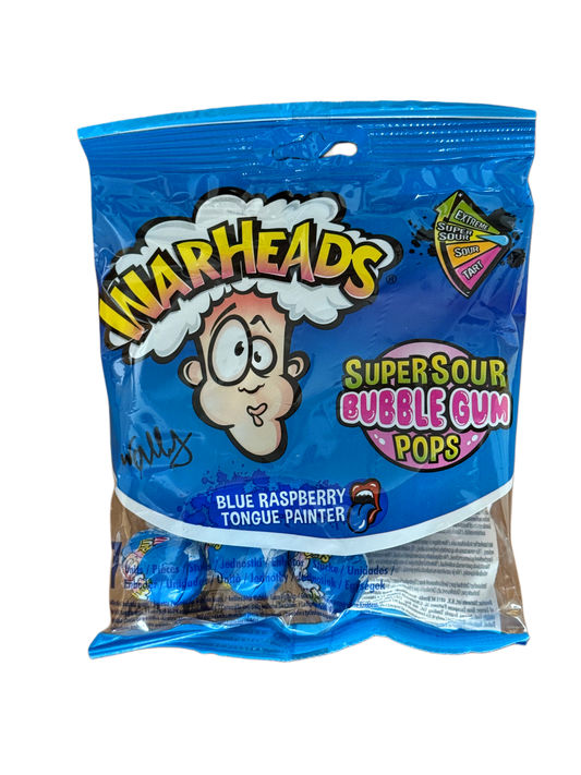 Warheads Super Sour Bubble Gum Pops Blue Raspberry